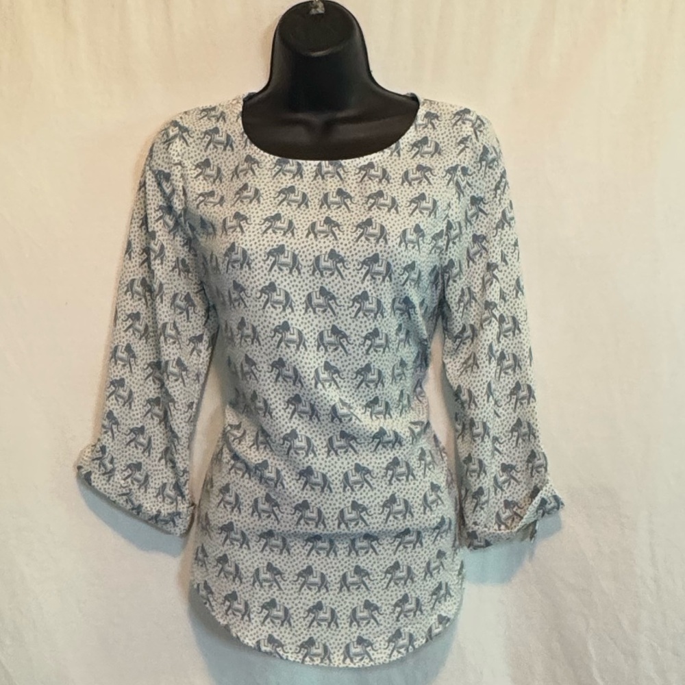 H-109 41 Hawthorne Gray & White Animal Print 1/2 Sleeve Pullover Blouse Size XS